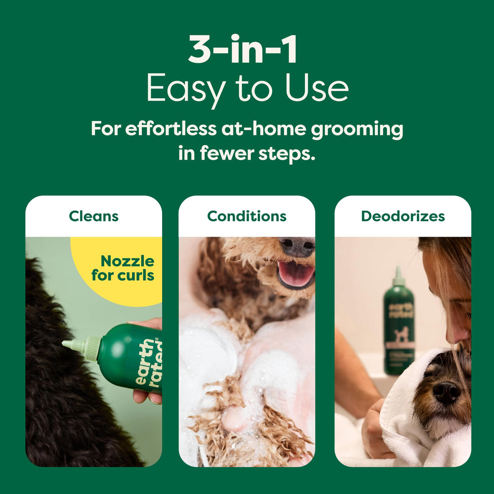 Earth Rated wheat and soy proteins support detangling for curly coats like poodles.