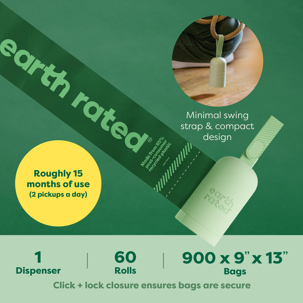 Earth Rated yellow hook holds used bags for hands-free disposal