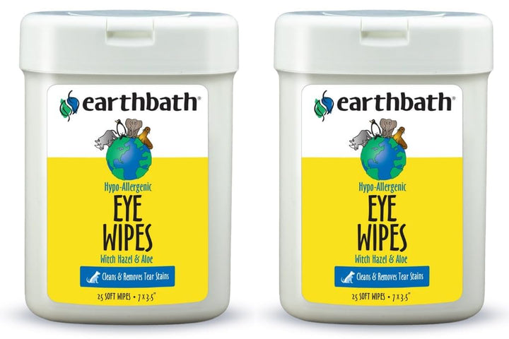 Earthbath hypoallergenic eye wipes fragrance-free for dogs and cats, gentle cleansing around eyes.
