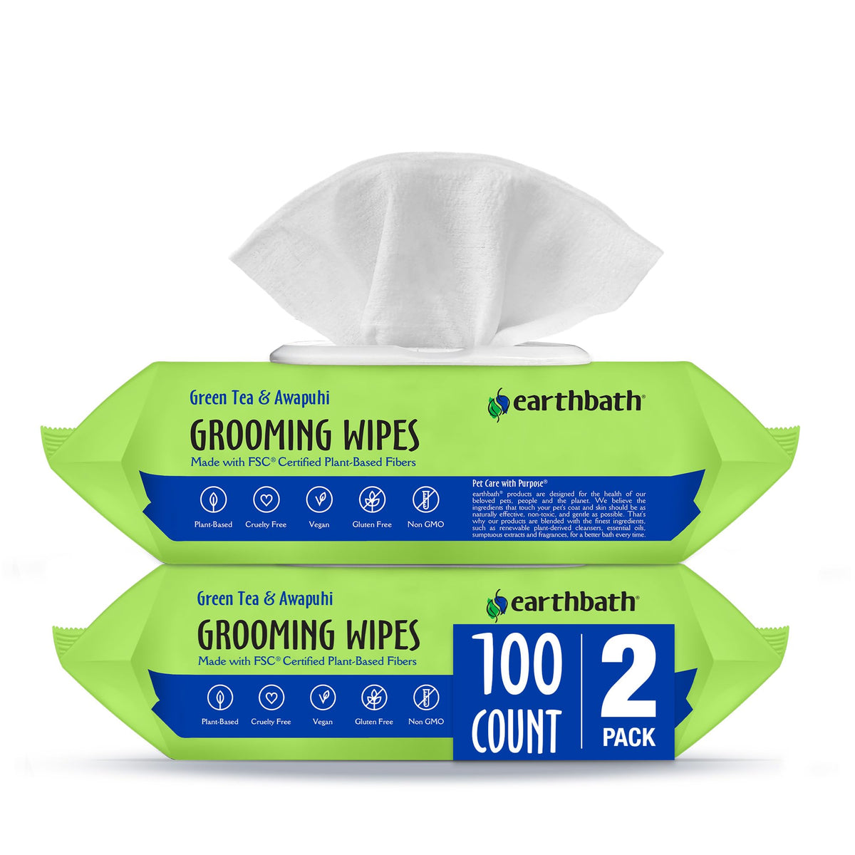 Earthbath Green Tea and Awapuhi Wipes pack close-up for on-the-go grooming