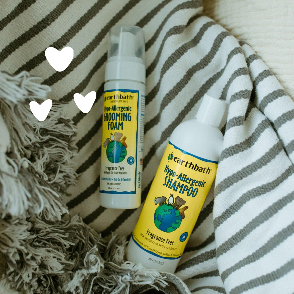 Earthbath cruelty-free badge and packaging emphasizing ethical pet care.