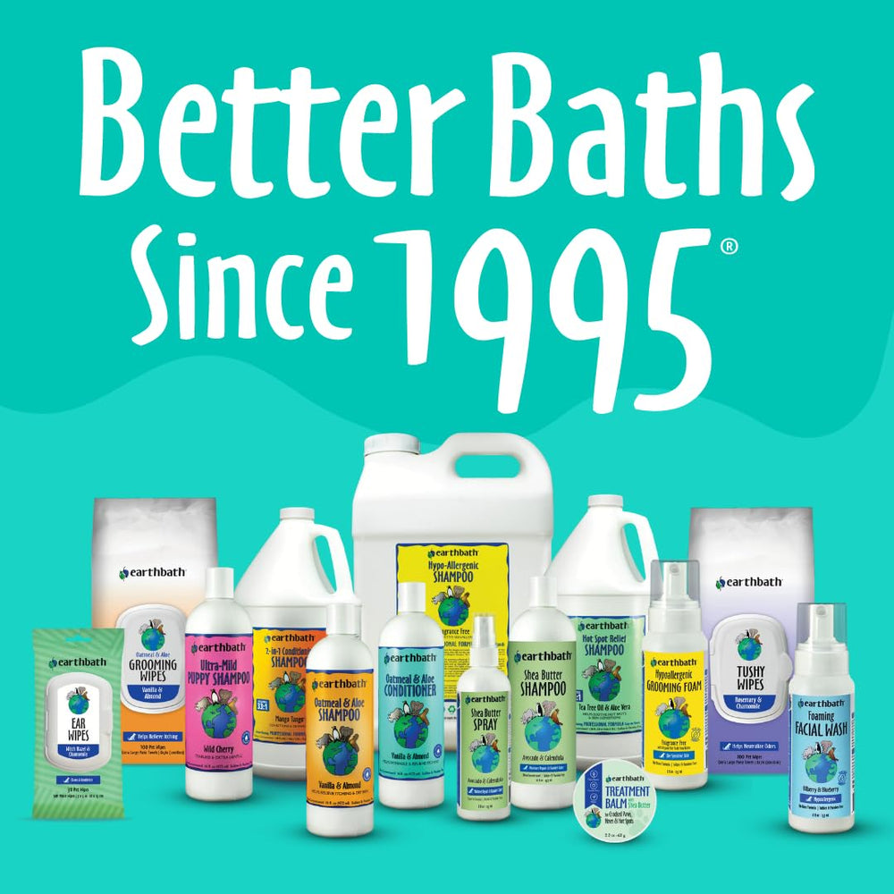Earthbath USA-made natural ingredients label indicates trusted, non-toxic pet cleansing