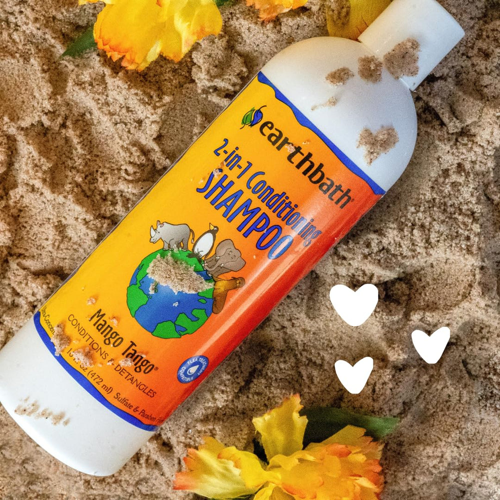 earthbath Mango Tango natural ingredients graphic showing plant-derived cleansers and aloe vera.