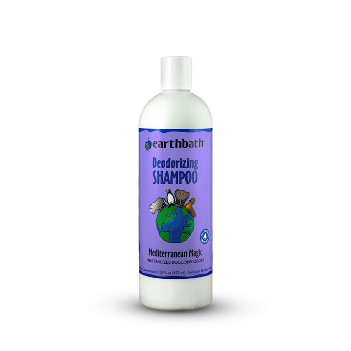 Earthbath Mediterranean Magic dog shampoo rosemary scent deodorizes and refreshes coats.