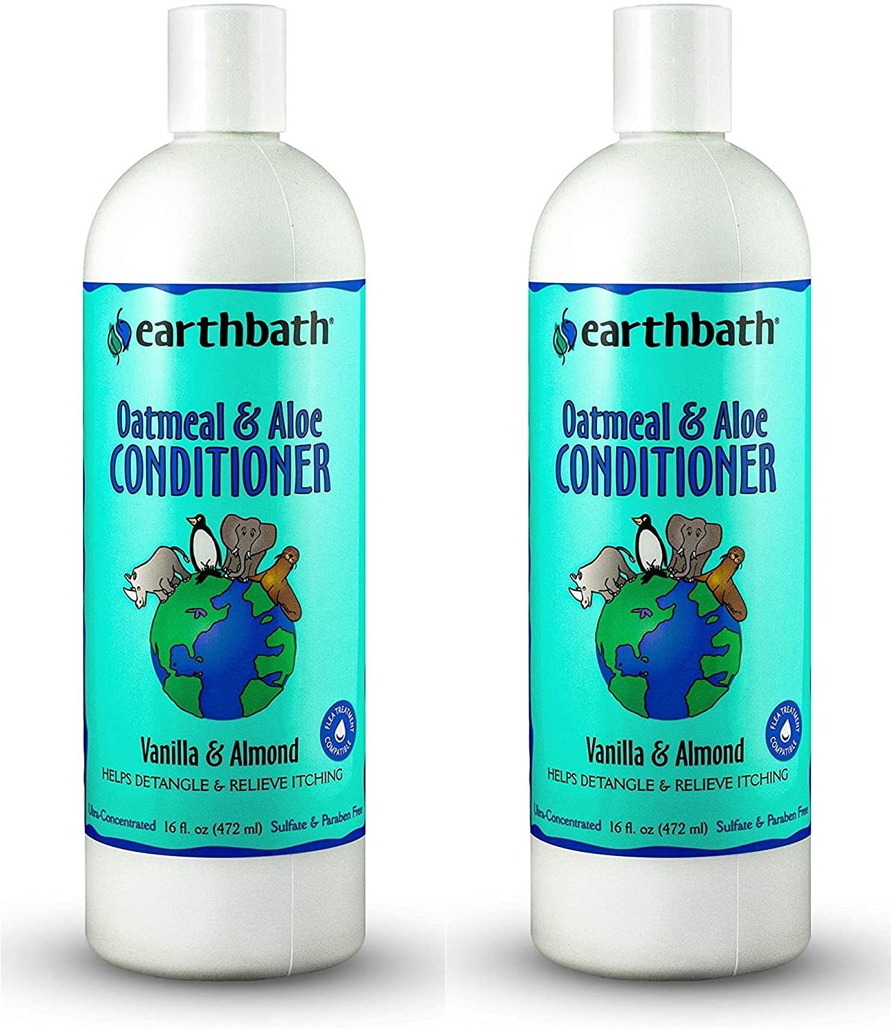 Earthbath Oatmeal & Aloe conditioner bottle demonstrates gentle care for dogs.