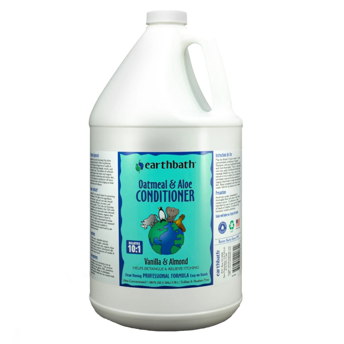 Earthbath Oatmeal and Aloe Conditioner bottle boosts coat softness and gloss.