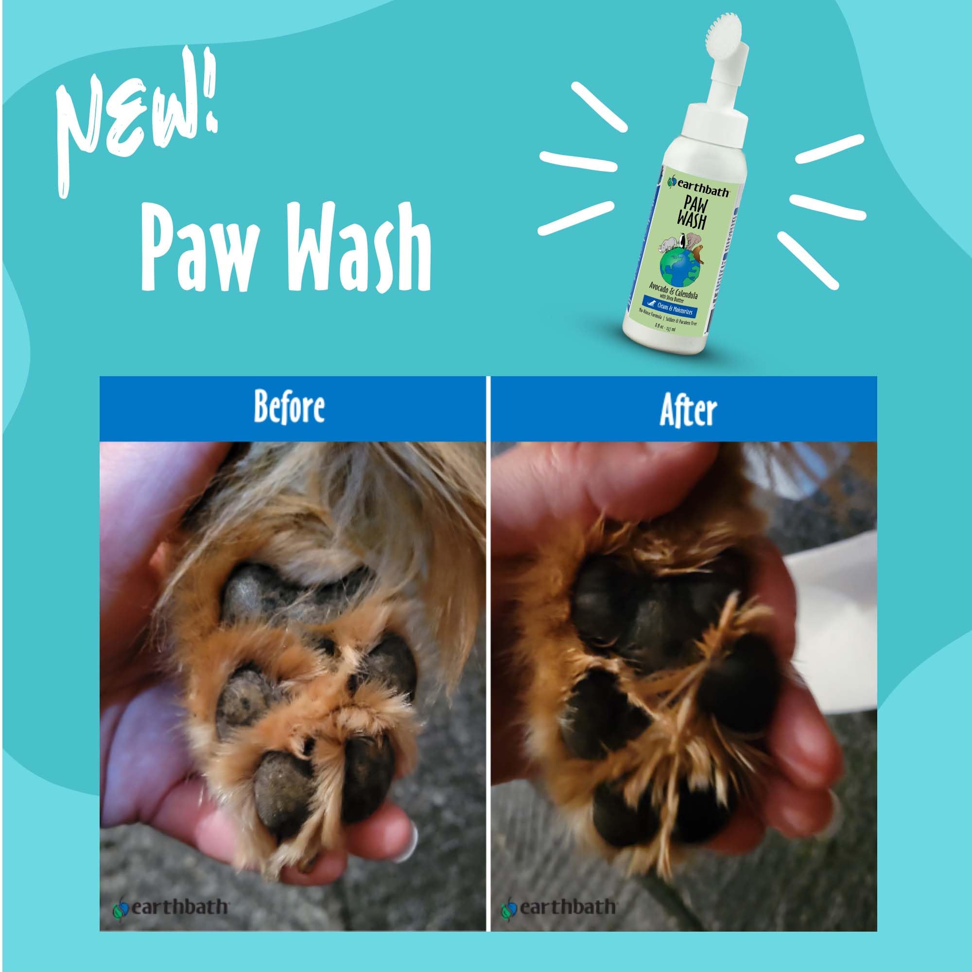 Earthbath Paw Wash cleans between toes for a thorough clean.