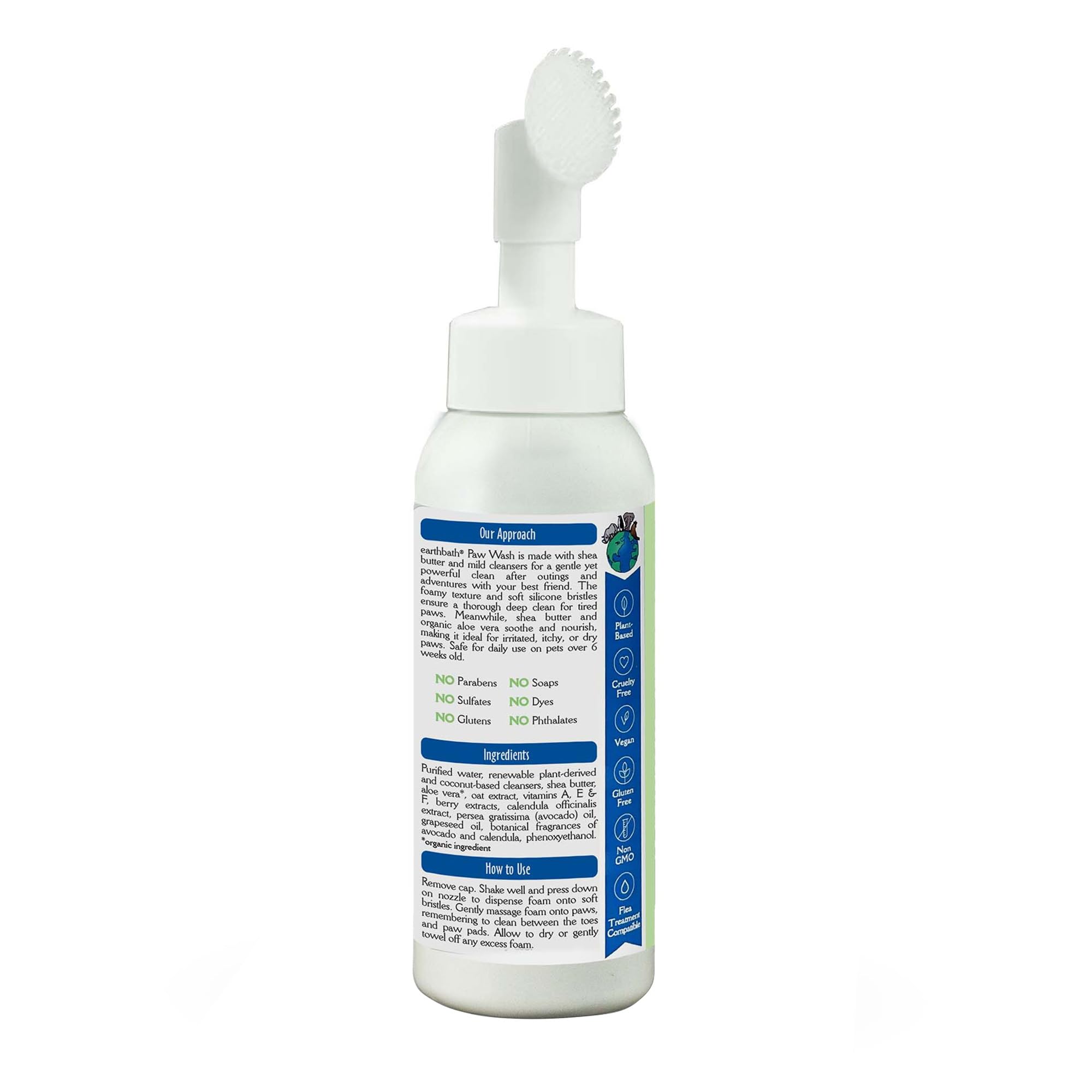 Earthbath Paw Wash scrubber brush features soft silicone bristles for gentle cleaning.