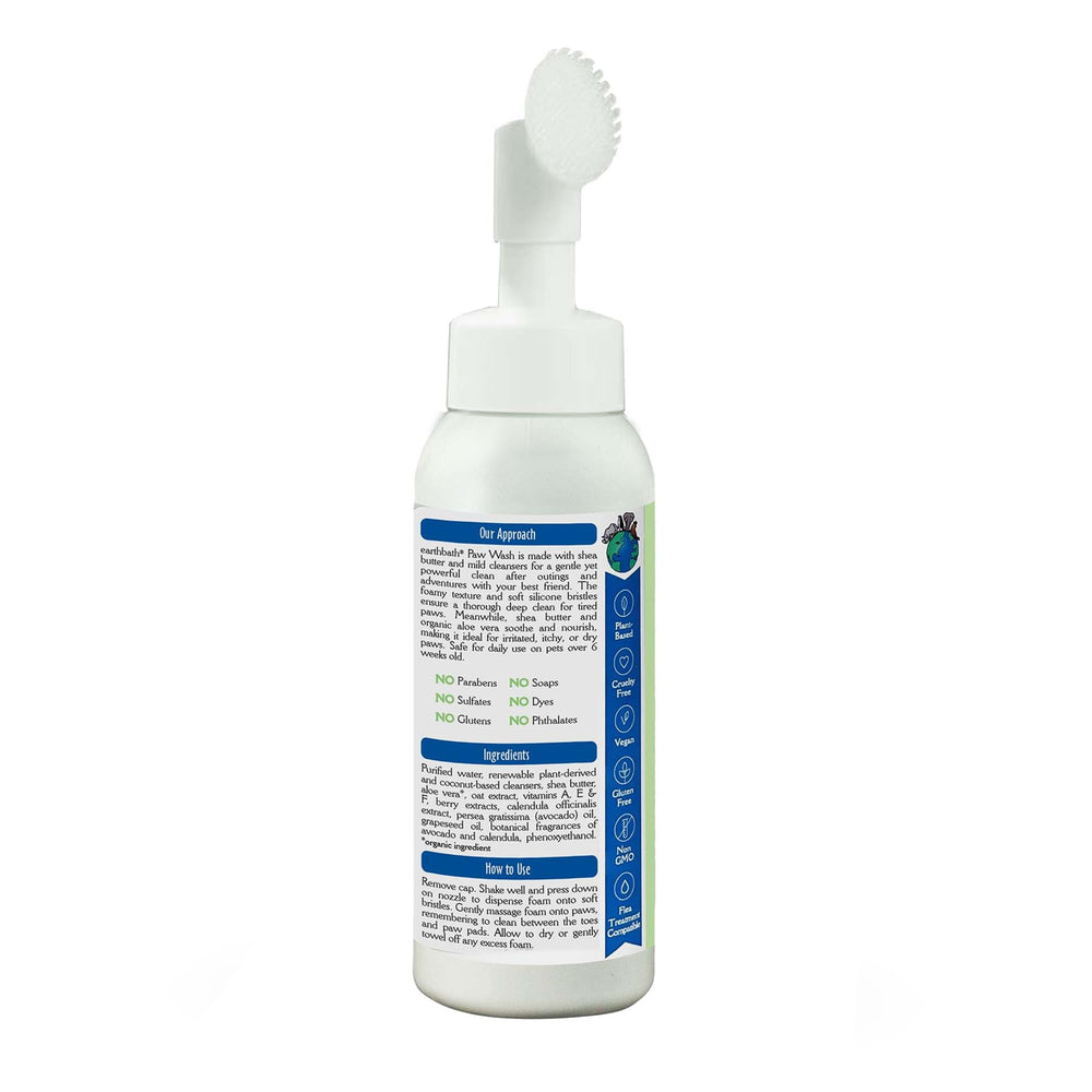 Earthbath Paw Wash scrubber brush features soft silicone bristles for gentle cleaning.