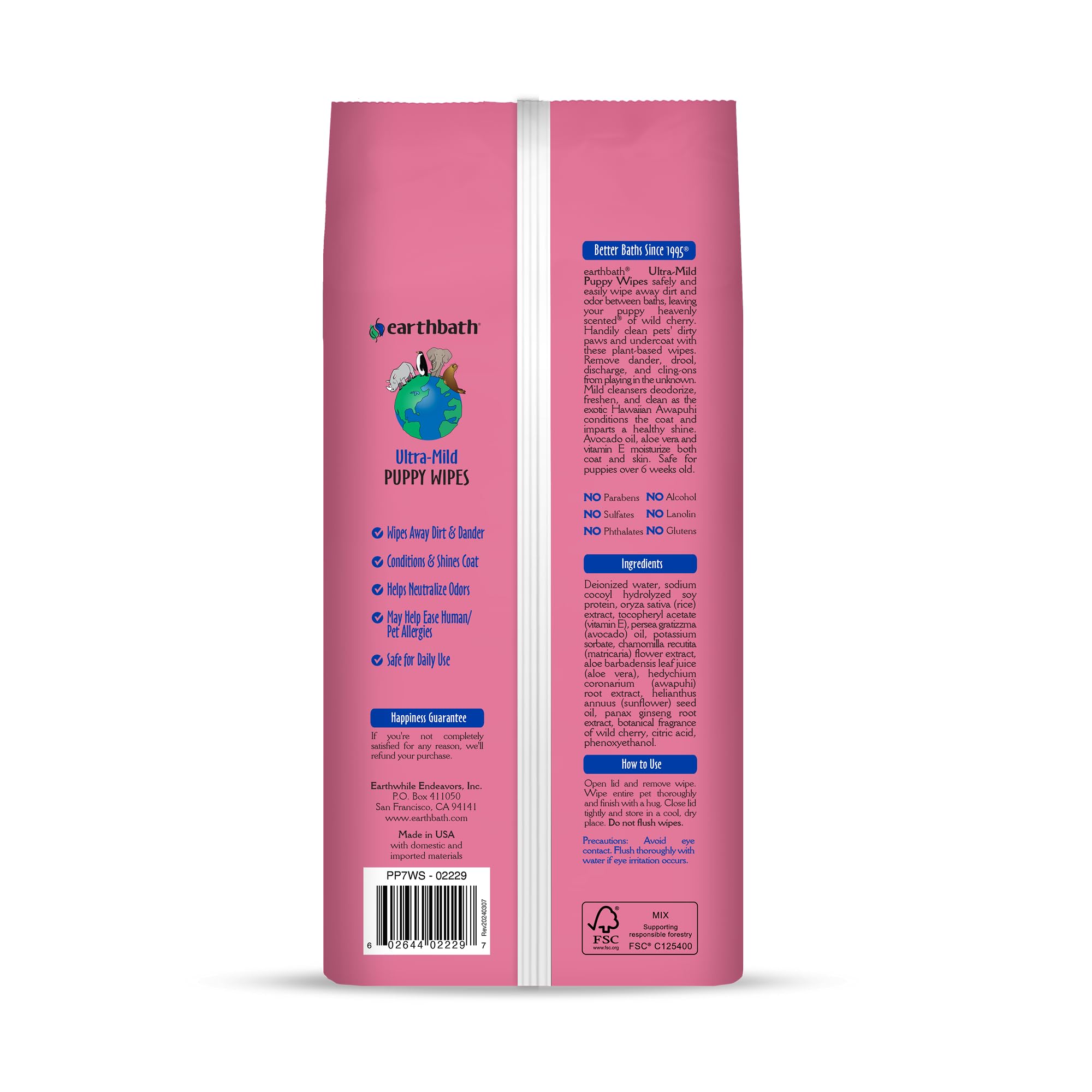 Earthbath puppy wipes on paws and butt for quick, clean dogs after outdoor adventures.