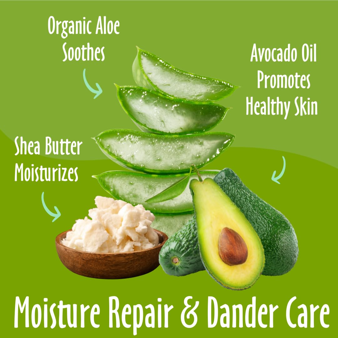 Earthbath Shea Butter Shampoo ingredients close-up: shea butter and avocado oil.
