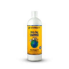 Earthbath Sweet Orange Dirty Dog Shampoo bottle showing citrus scent and gentle cleansing.