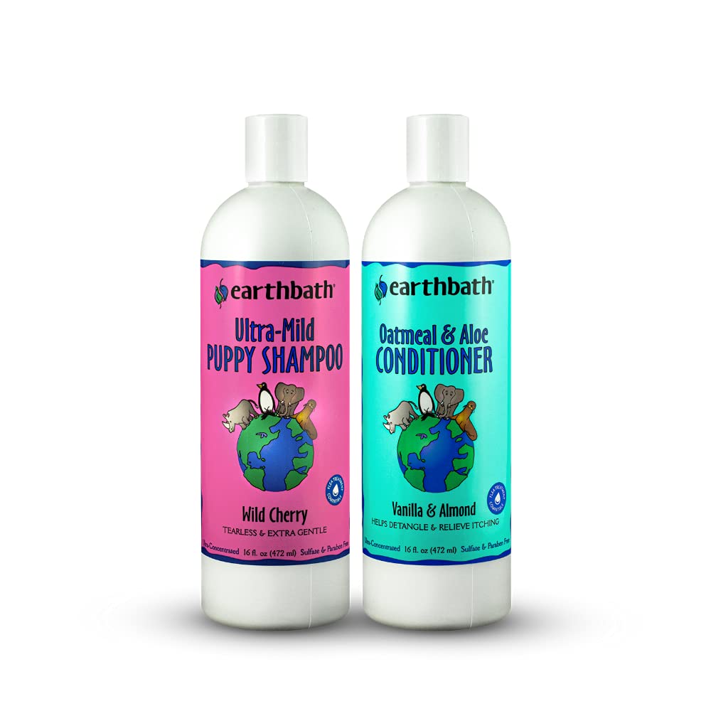 Earthbath Ultra-Mild Puppy Shampoo bottle with oatmeal and aloe for gentle cleansing.