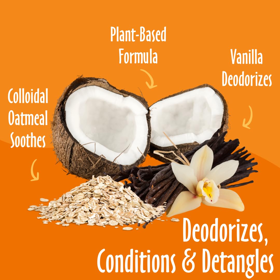 earthbath Vanilla and Almond deodorizing spray coats dog with soft shine.