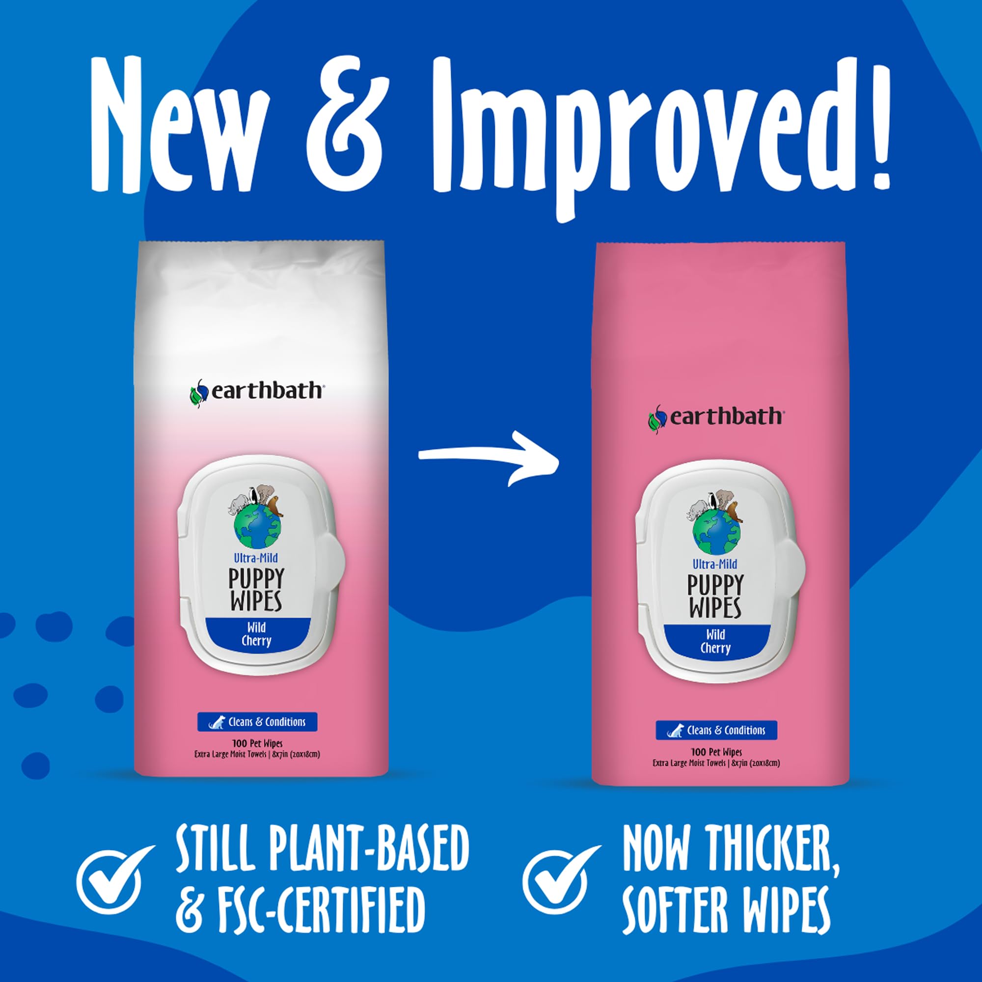 Earthbath Wild Cherry wipe removes dander and odors while leaving a fresh scent.