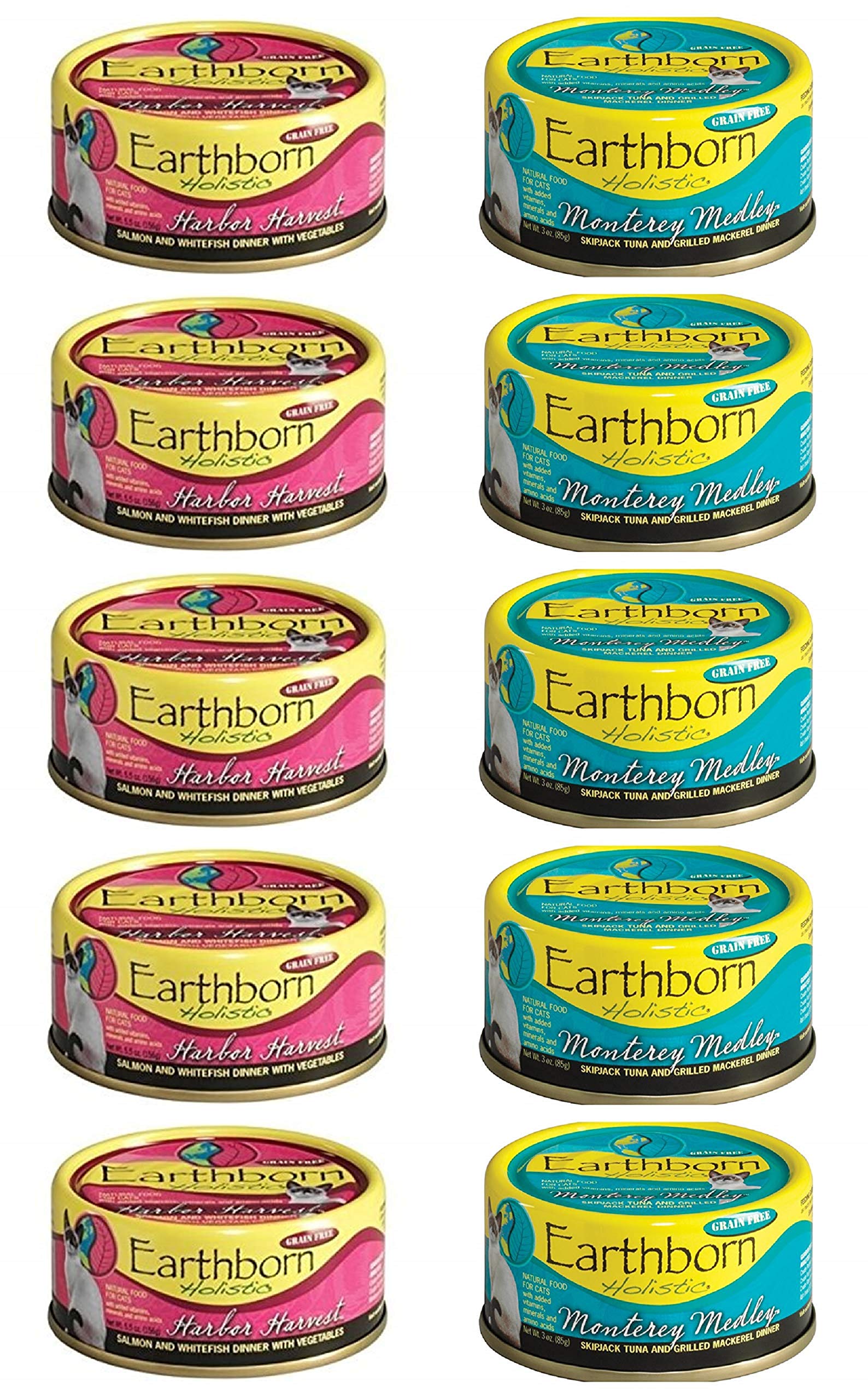 Earthborn Holistic Harbor Harvest can showing salmon and vegetables for cats