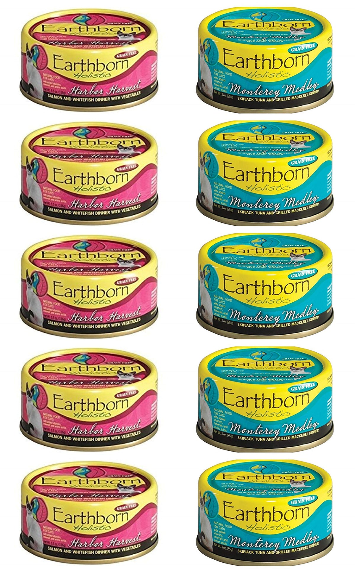 Earthborn Holistic Harbor Harvest can showing salmon and vegetables for cats