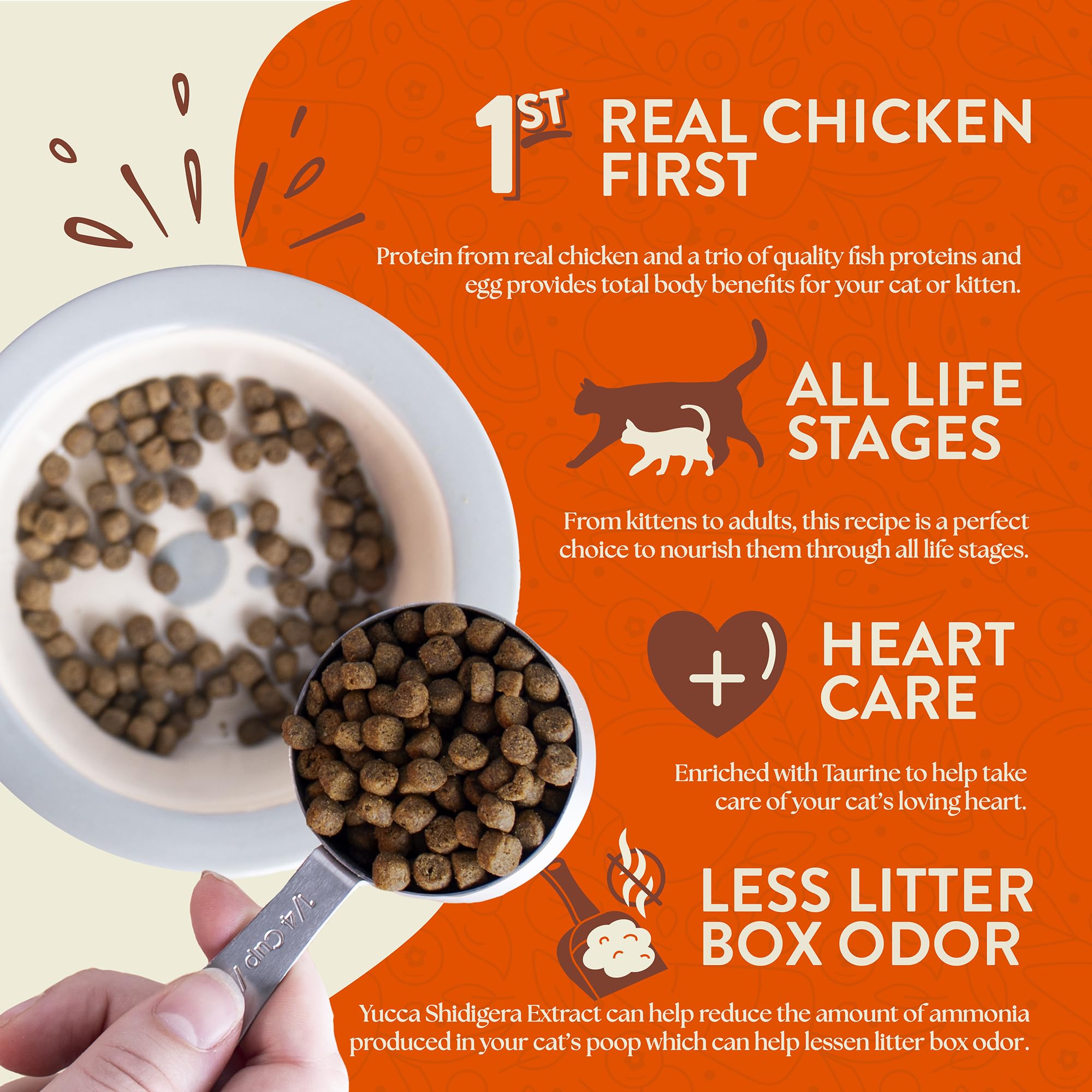 Earthborn Holistic Primitive Feline trio of fish proteins supports vitality.