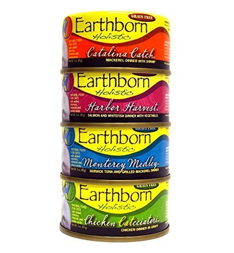 Earthborn Holistic wet cat food variety pack in four flavors; grain-free and protein-rich for cats