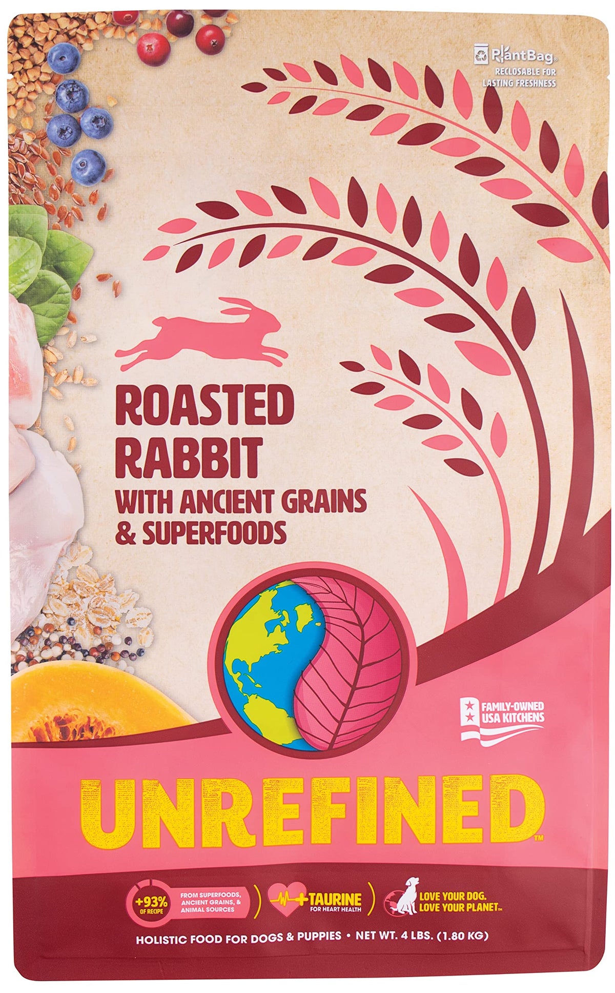 Earthborn Holistic Venture roasted rabbit kibble in a bowl supports digestion.