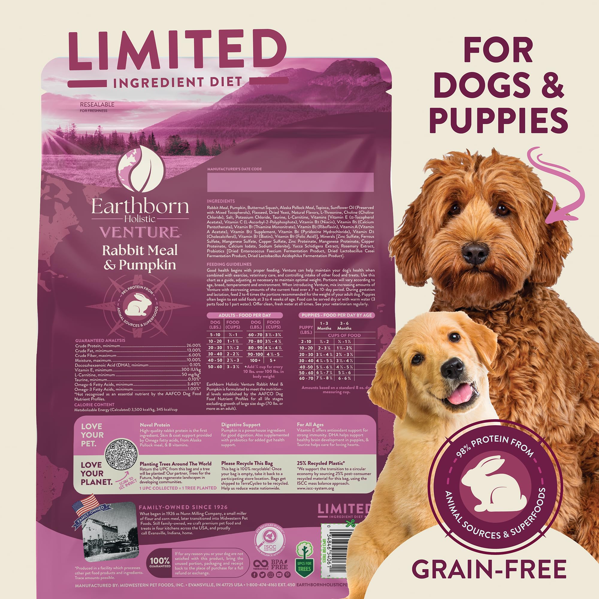 Earthborn Venture pumpkin-ingredients image emphasizes natural fiber and immune-supporting nutrients.