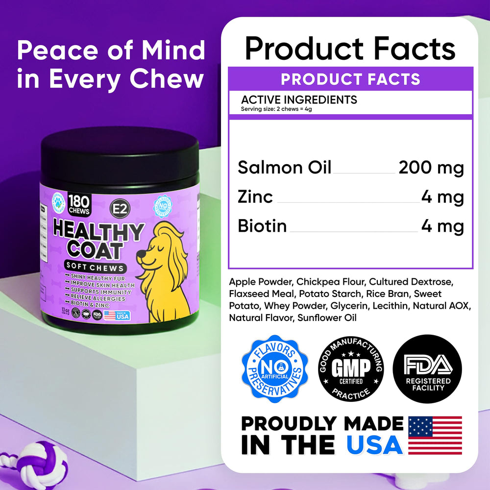 Earthcraft Omega 3 dog chews coat glow image hints at potential shedding reduction