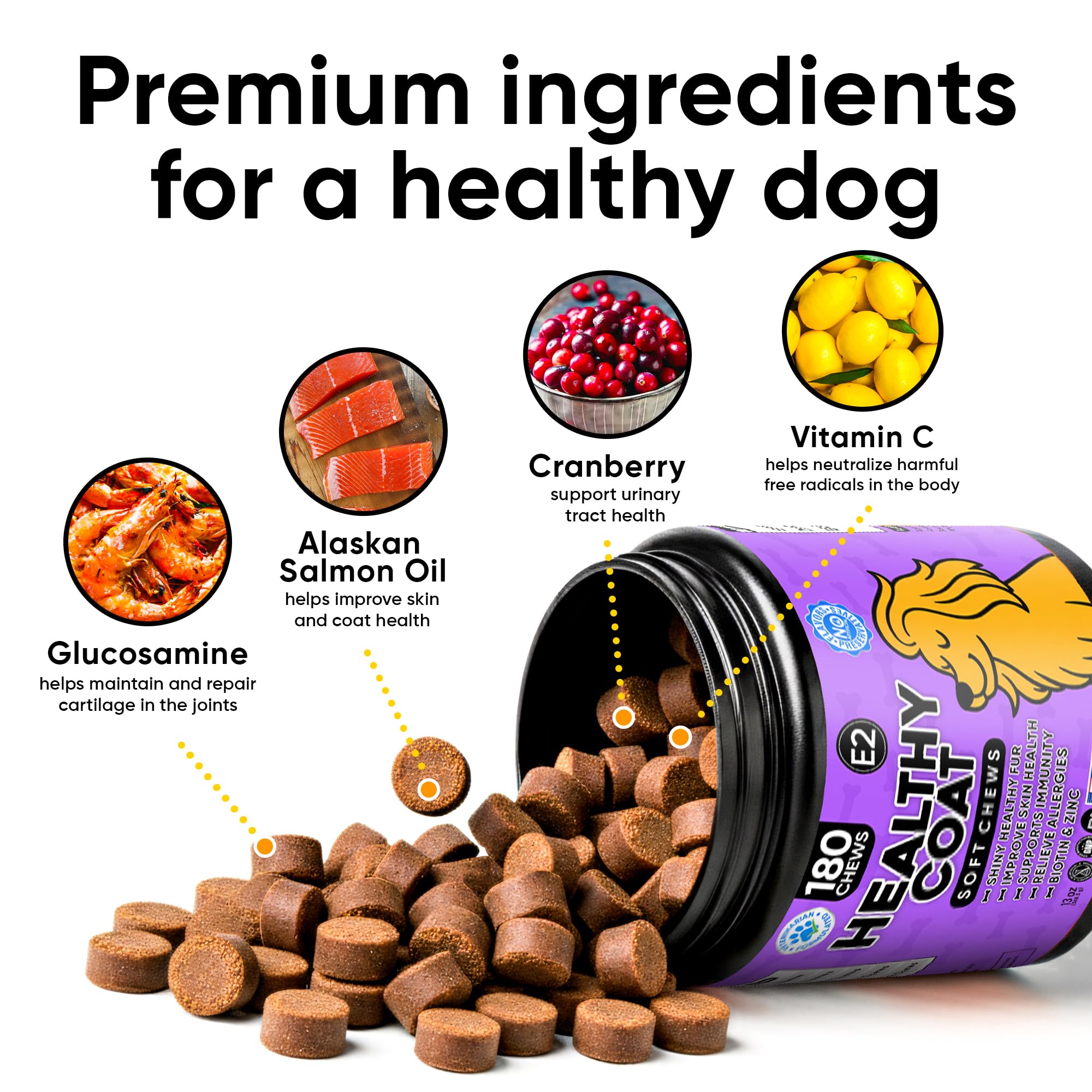 Earthcraft Omega 3 dog chews treats close-up emphasizes chicken flavor for daily care