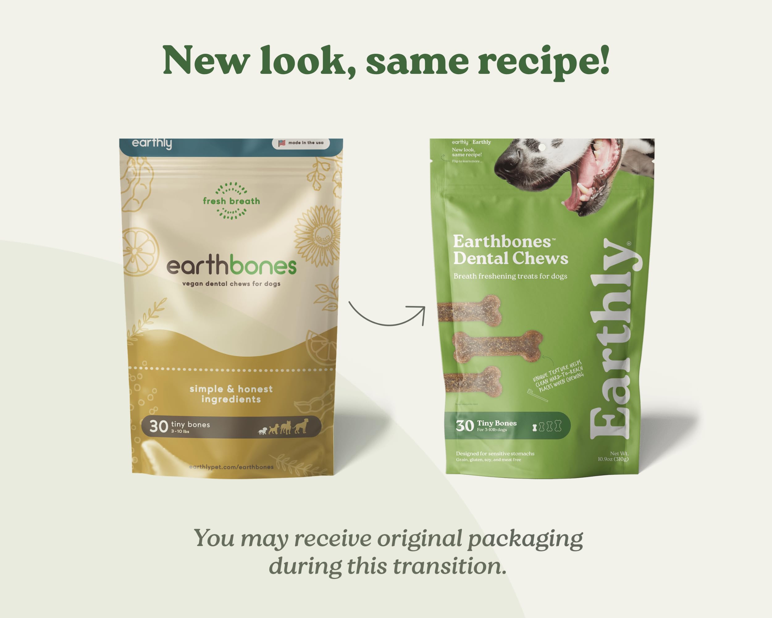 Earthly Earthbones minimal ingredients label emphasizing natural formula.