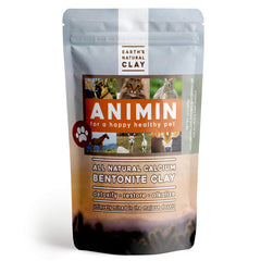 Earth's Living Animin calcium bentonite clay bottle for pets, promoting gentle detox.