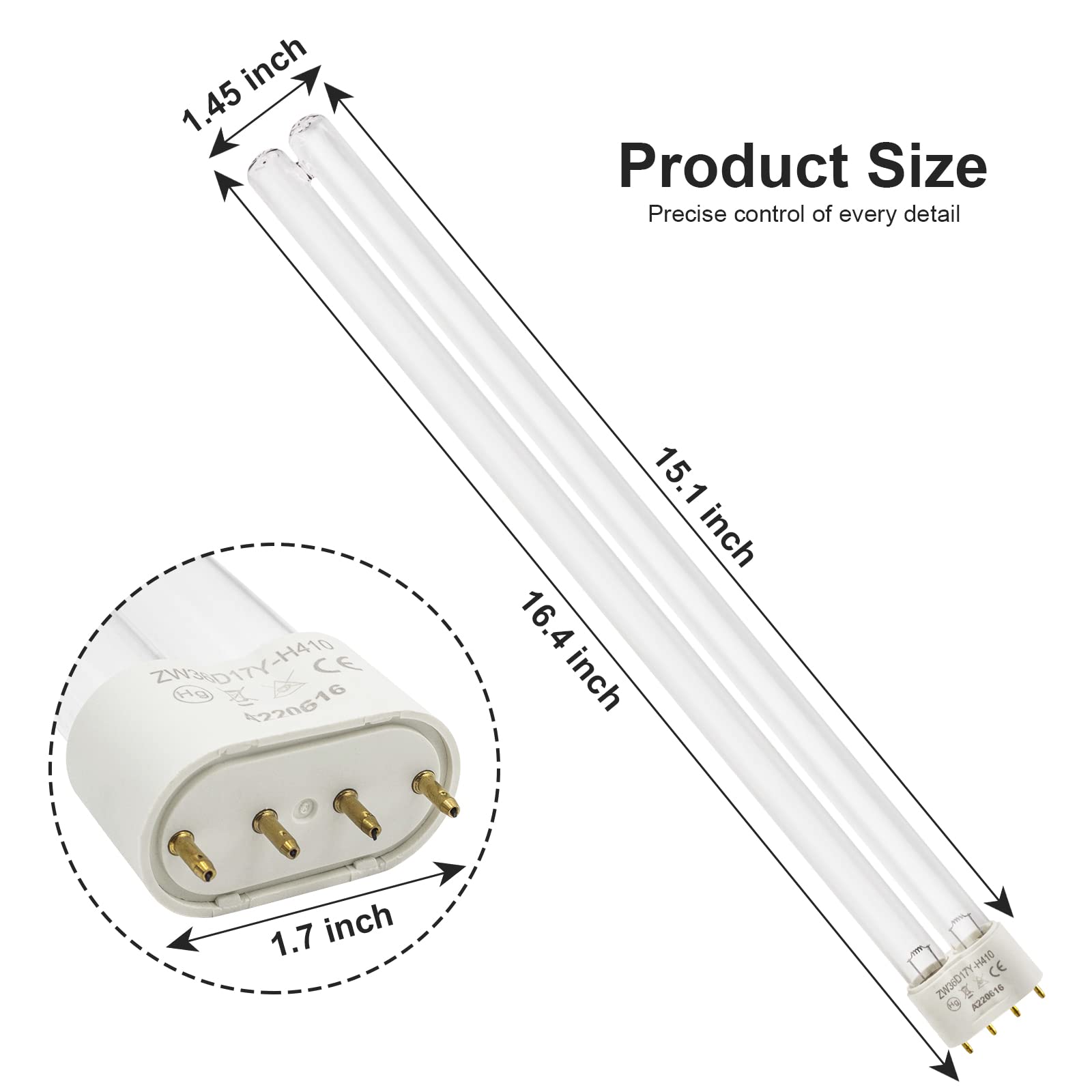 Earthtec UV bulb lamp side angle showing 2G11 base for quick swaps