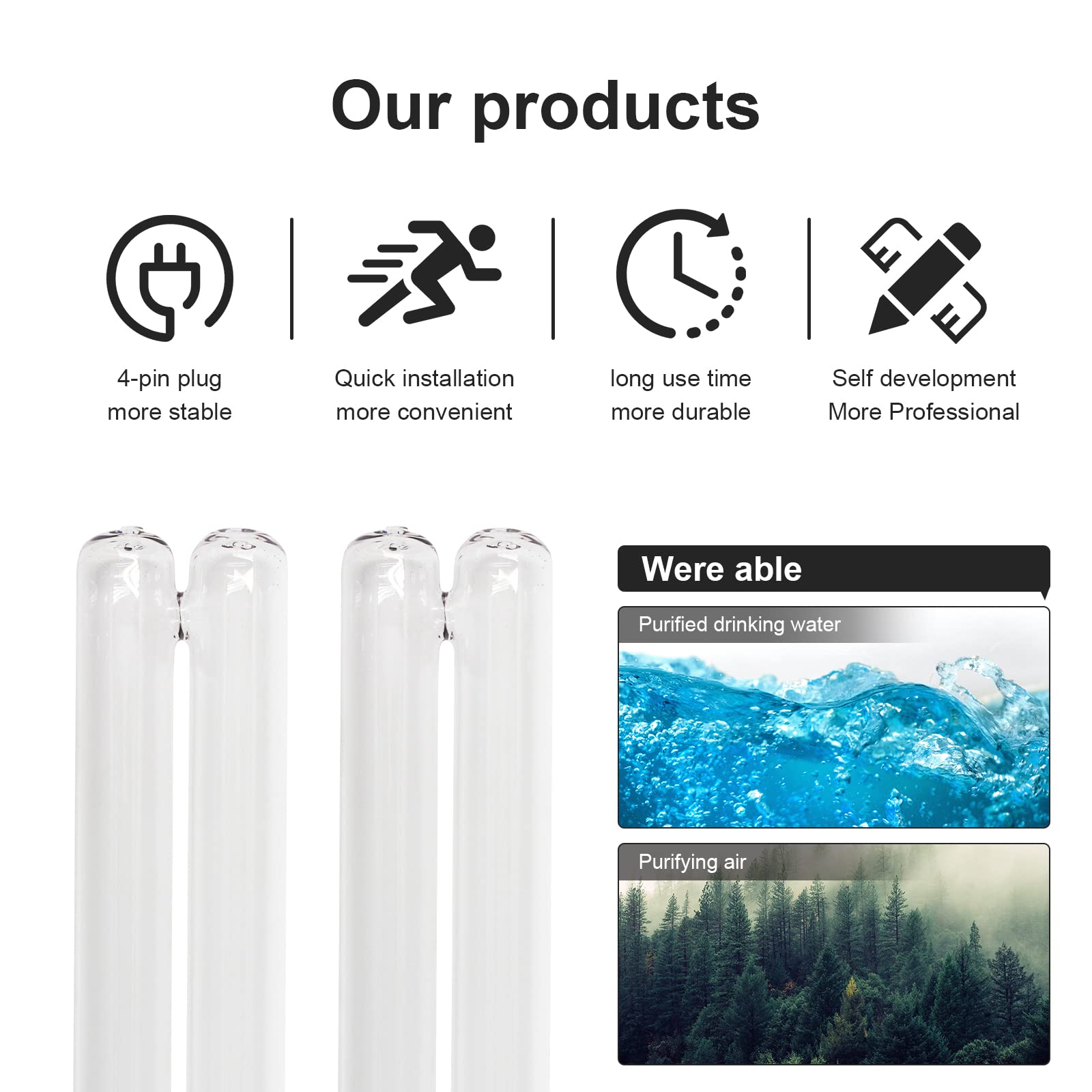 Earthtec UV bulb lamp close-up with glass and connector for durability