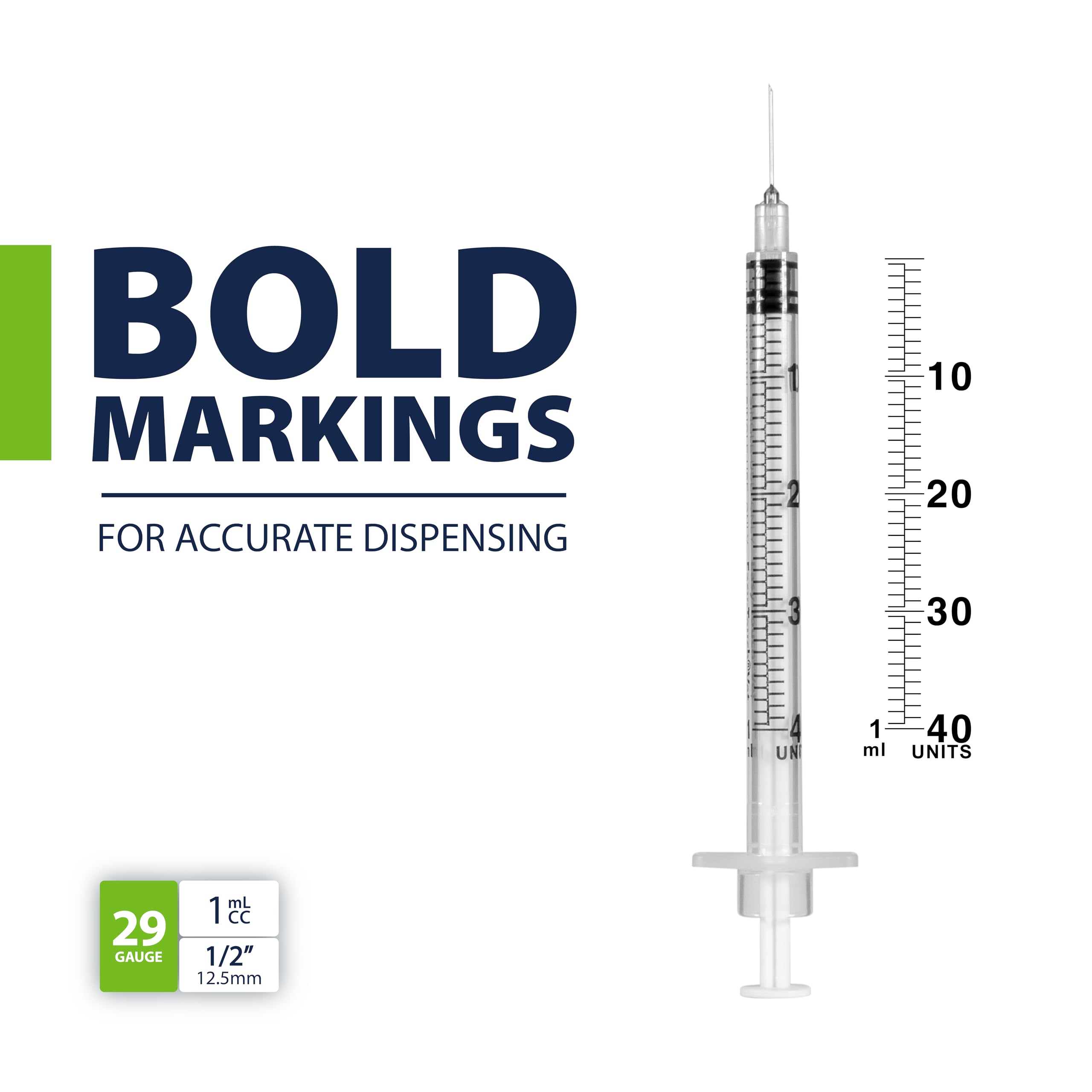 Easy Touch Pet U-40 syringe half-unit markings support precise pet dosing.