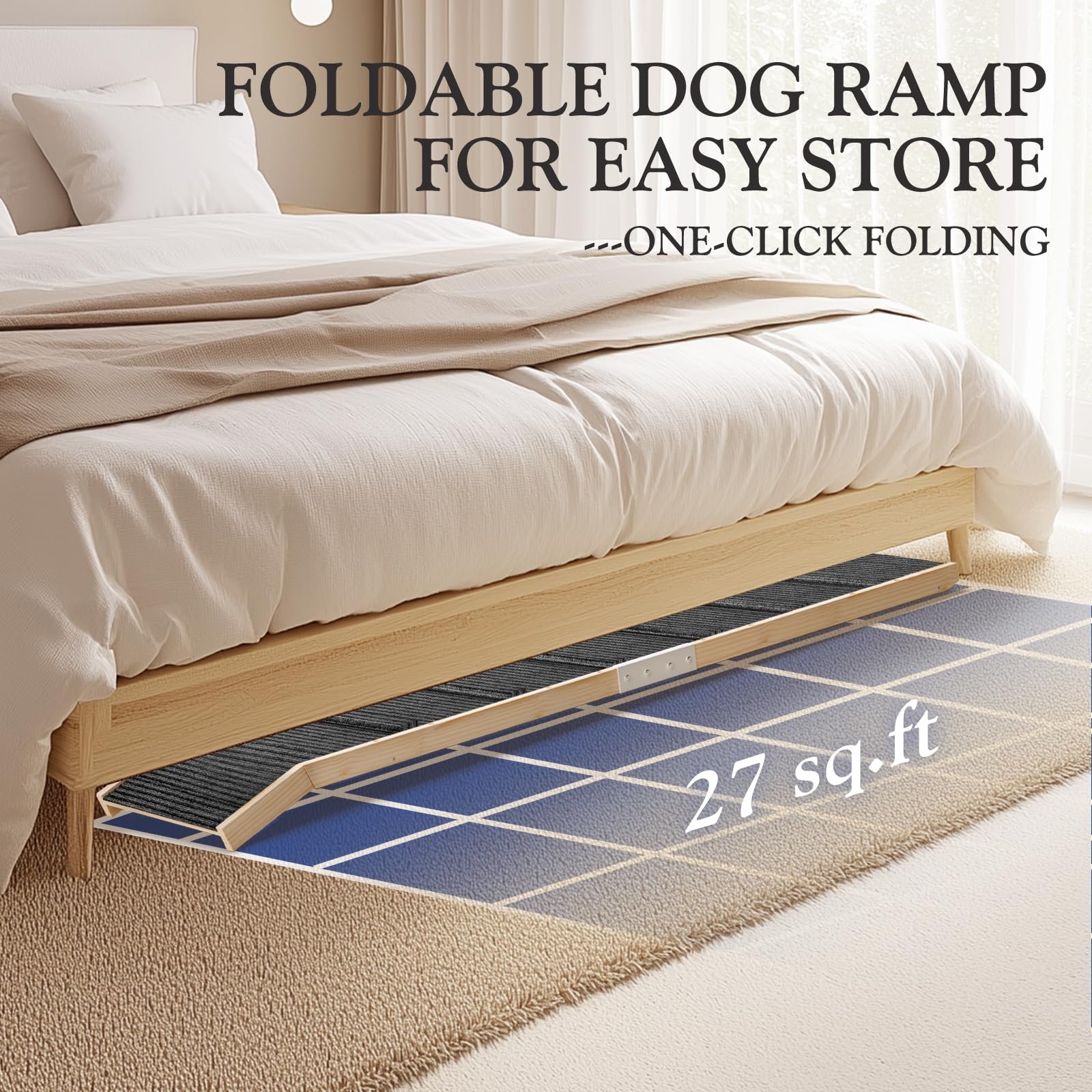 Easyego dog ramp with non-slip carpet improves footing during transitions.