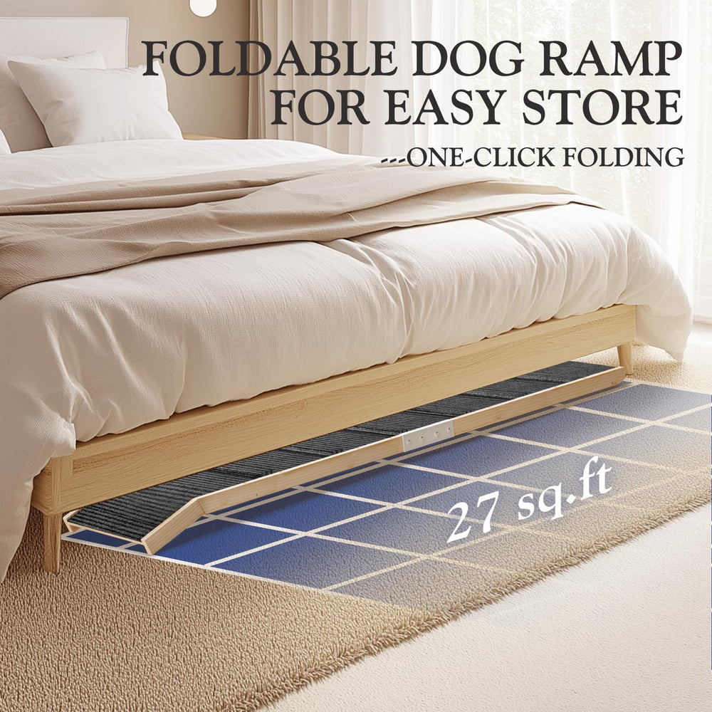Easyego dog ramp with non-slip carpet improves footing during transitions.