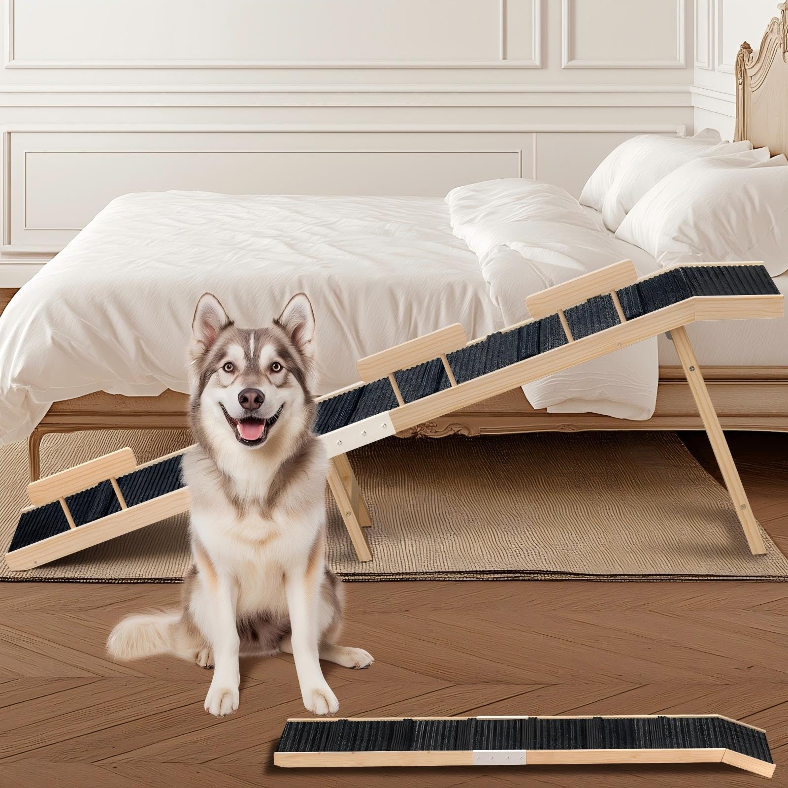 Easyego folding dog ramp bed 74in enables safe access to elevated beds.
