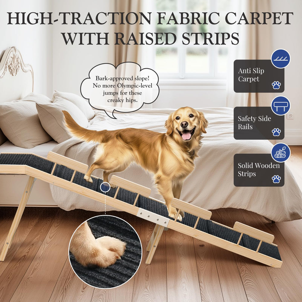 Easyego folding dog ramp extended 67in with gentle slope supports easy climbs.