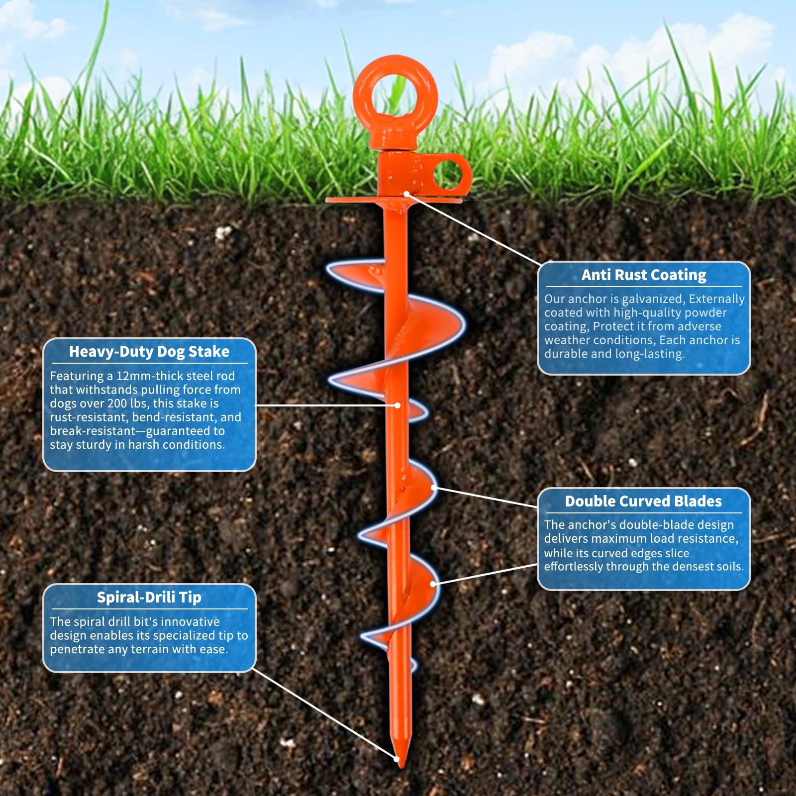 Eazy2hD powder-coated steel stake resists rust outdoors