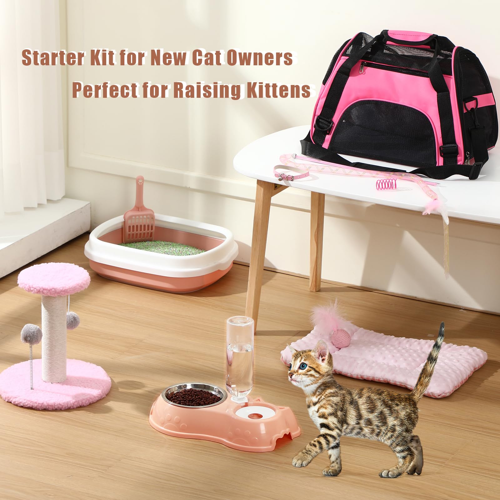 Eccliy kitten starter kit pink mat provides soft comfort for play and rest.