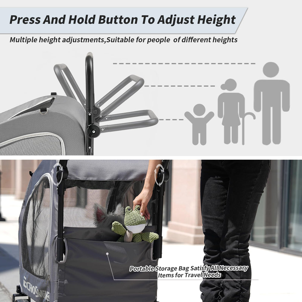 EchoSmile all-terrain front wheels with rear brakes offer control.