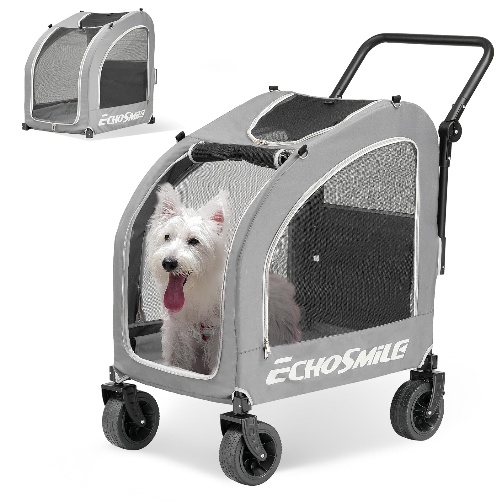 EchoSmile 4 Wheels Pet Stroller with ventilation windows for comfort.