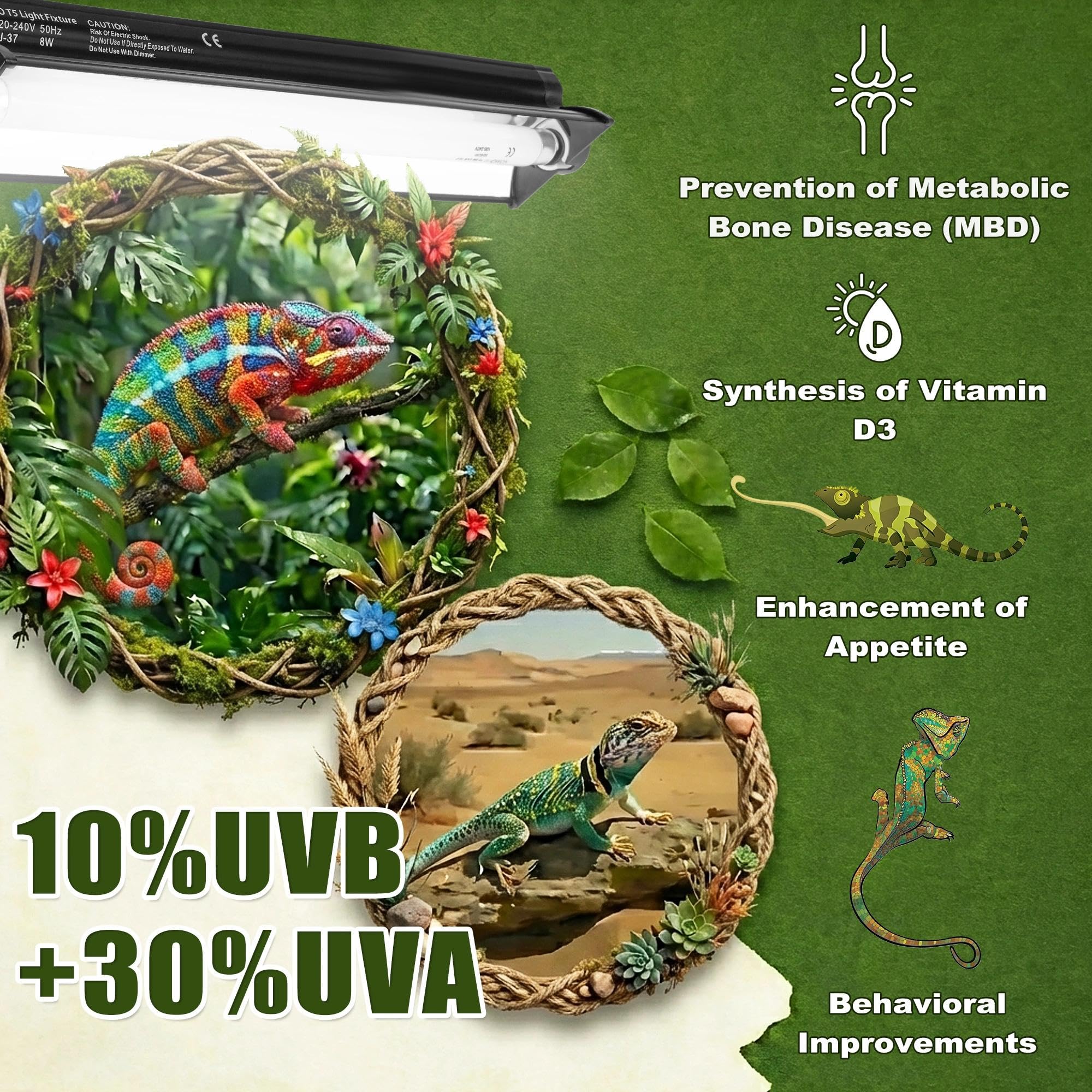 Eckpo UVB chip technology provides steady UVB output with reduced flicker.