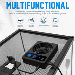 Eckpo reptile ventilation fan with high temp alarm for enclosure monitoring.