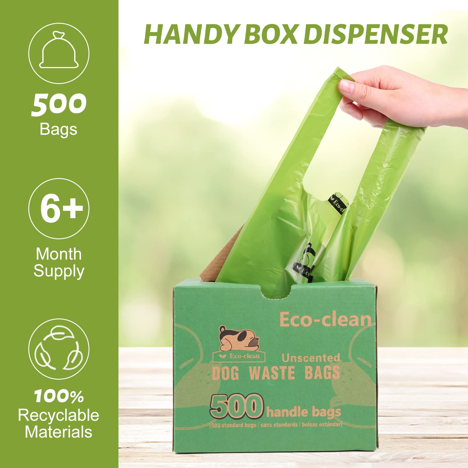 Eco-Clean Poop Bags 500-count box to reduce restocking trips