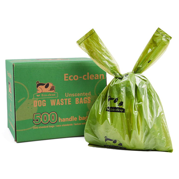 Eco-Clean Poop Bags box-dispense for quick one-handed pickup