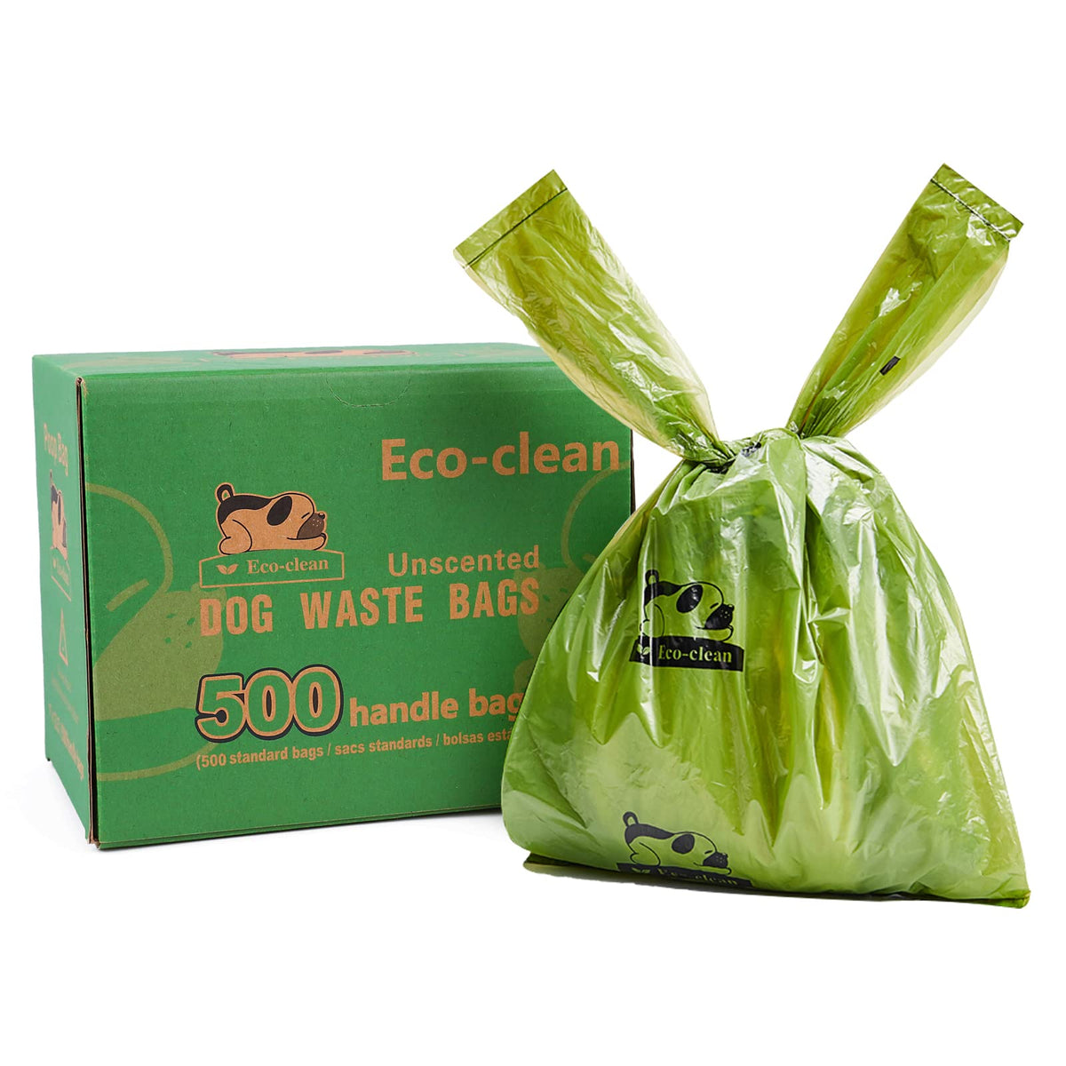 Eco-Clean Poop Bags box-dispense for quick one-handed pickup