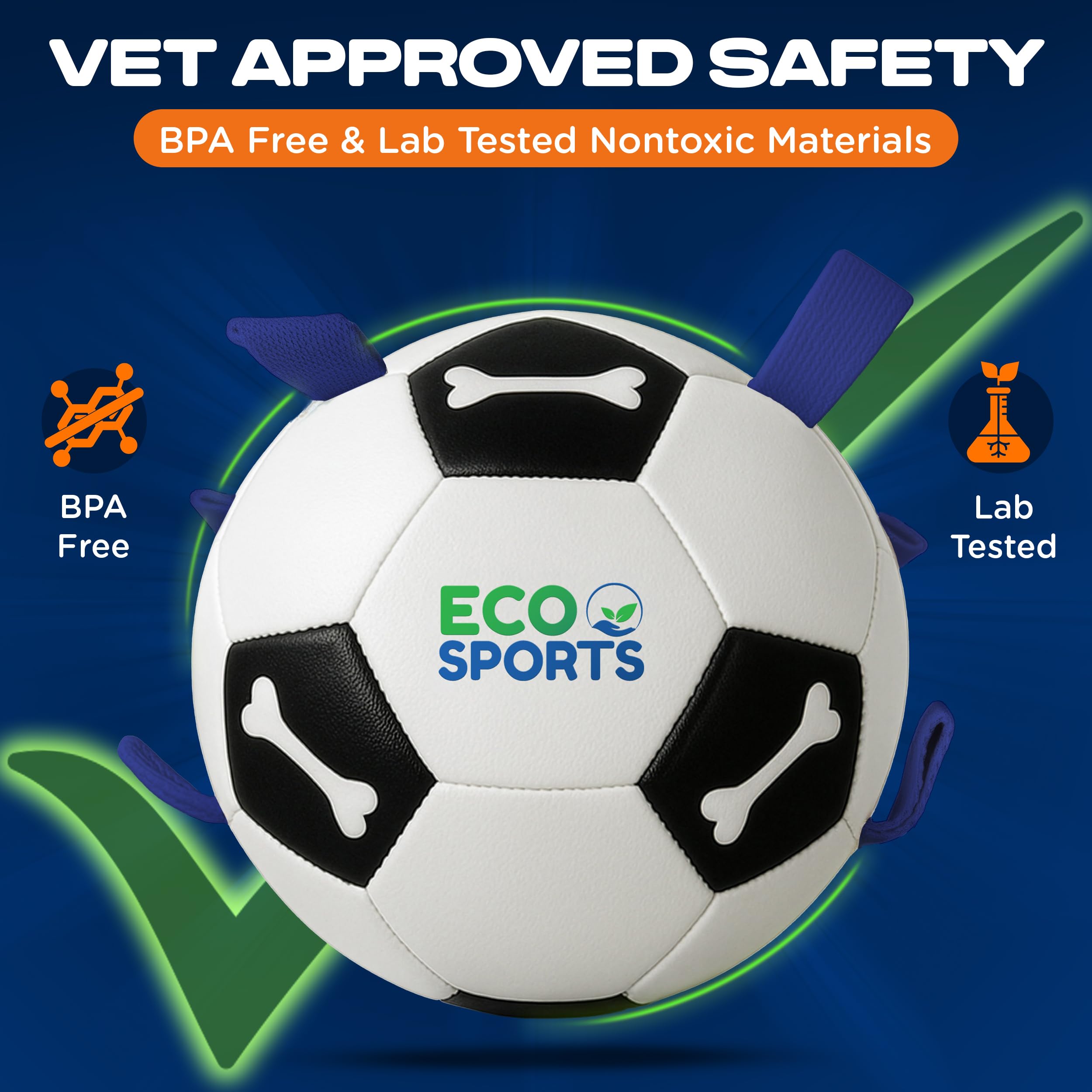 Close-up of recycled TPU shell on Eco Sports ball in blue.