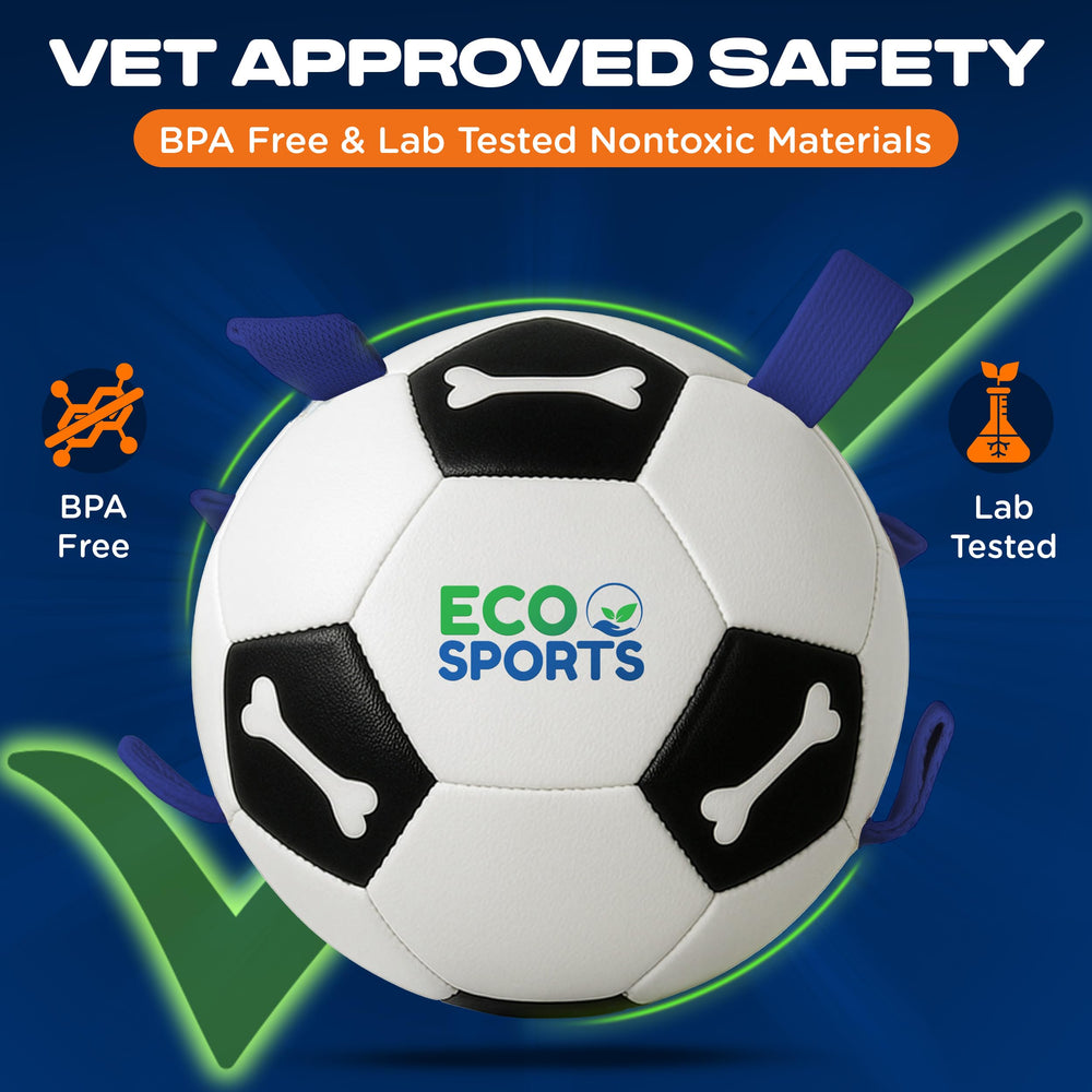 Close-up of recycled TPU shell on Eco Sports ball in blue.