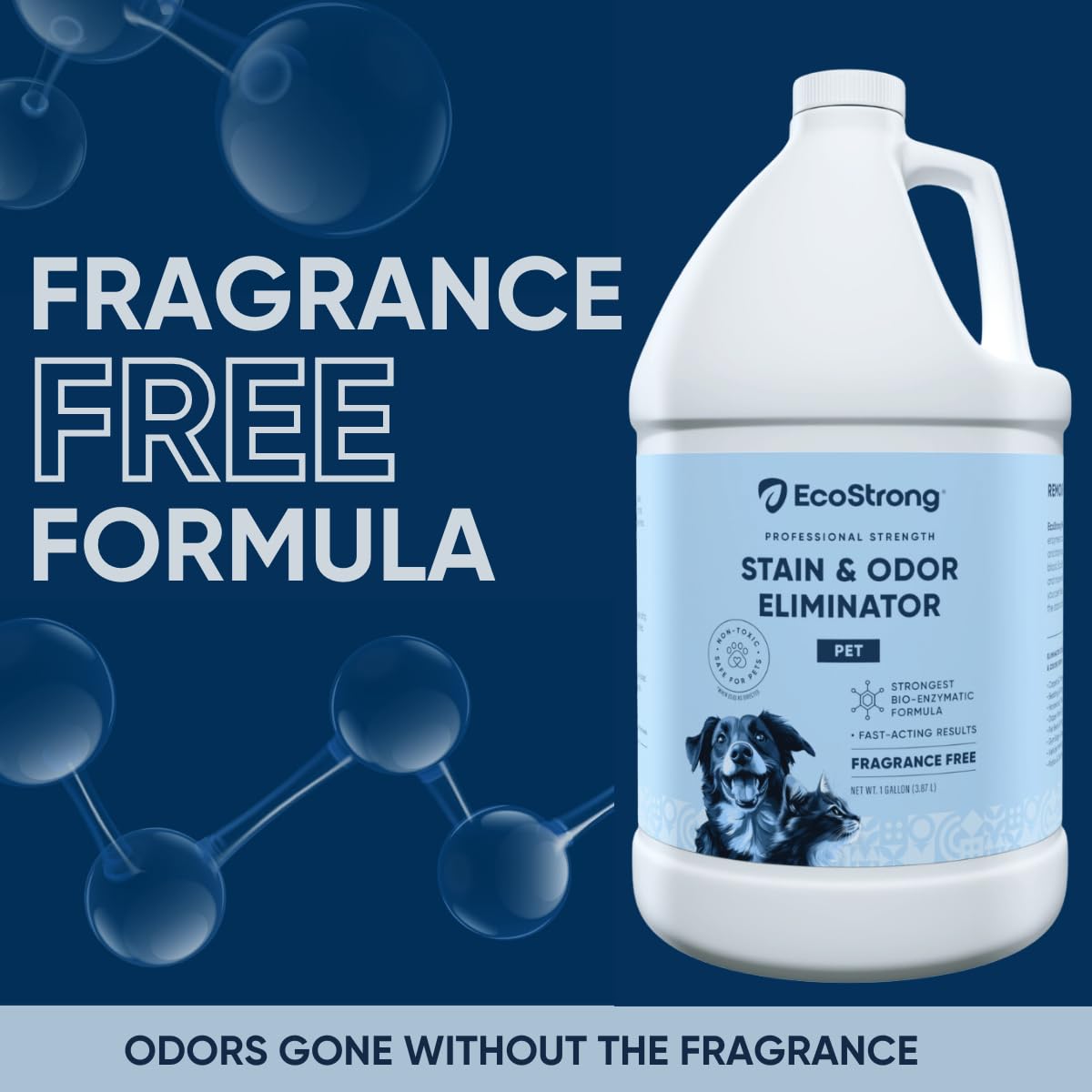 Carpet spot treatment with Eco Strong clears pet stains and freshens fibers