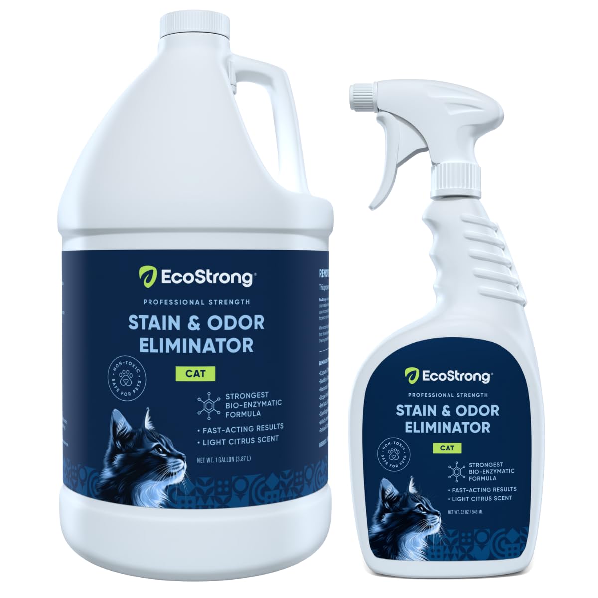 Eco Strong Cat Stain and Odor Remover bottle pour demonstrates easy, targeted application.