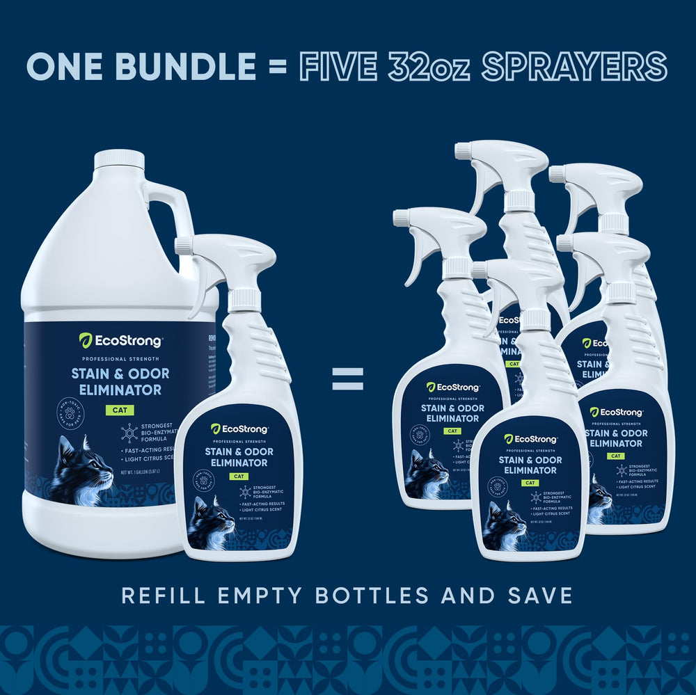 Eco Strong safe for fabrics and furniture, neutralizing pet odors.